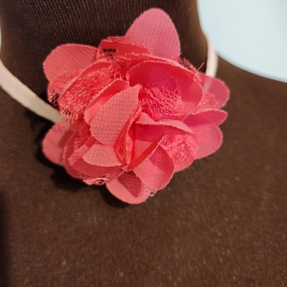 Hand Crafted Flower Choker Necklace Floral Choker Dark Pink Light Pink