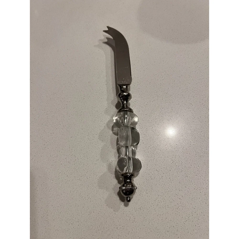 Cheese Knife‎ Stainless Steel Glass Clear White Beaded Handle