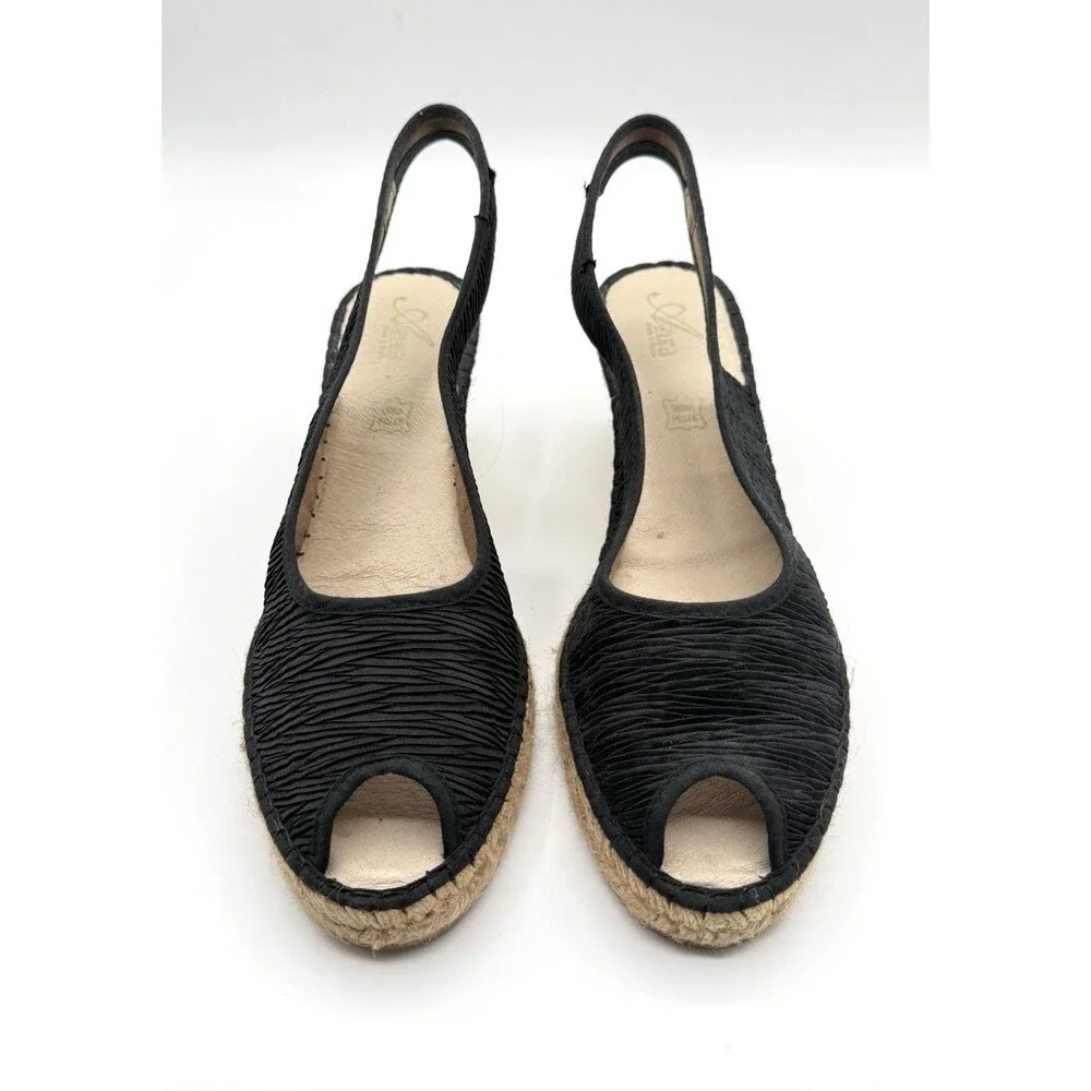 WEDGE SANDAL Azura “Jeanette” Silk Peep Toe, Size 9.5 Made In Spain‎ 41 Euro