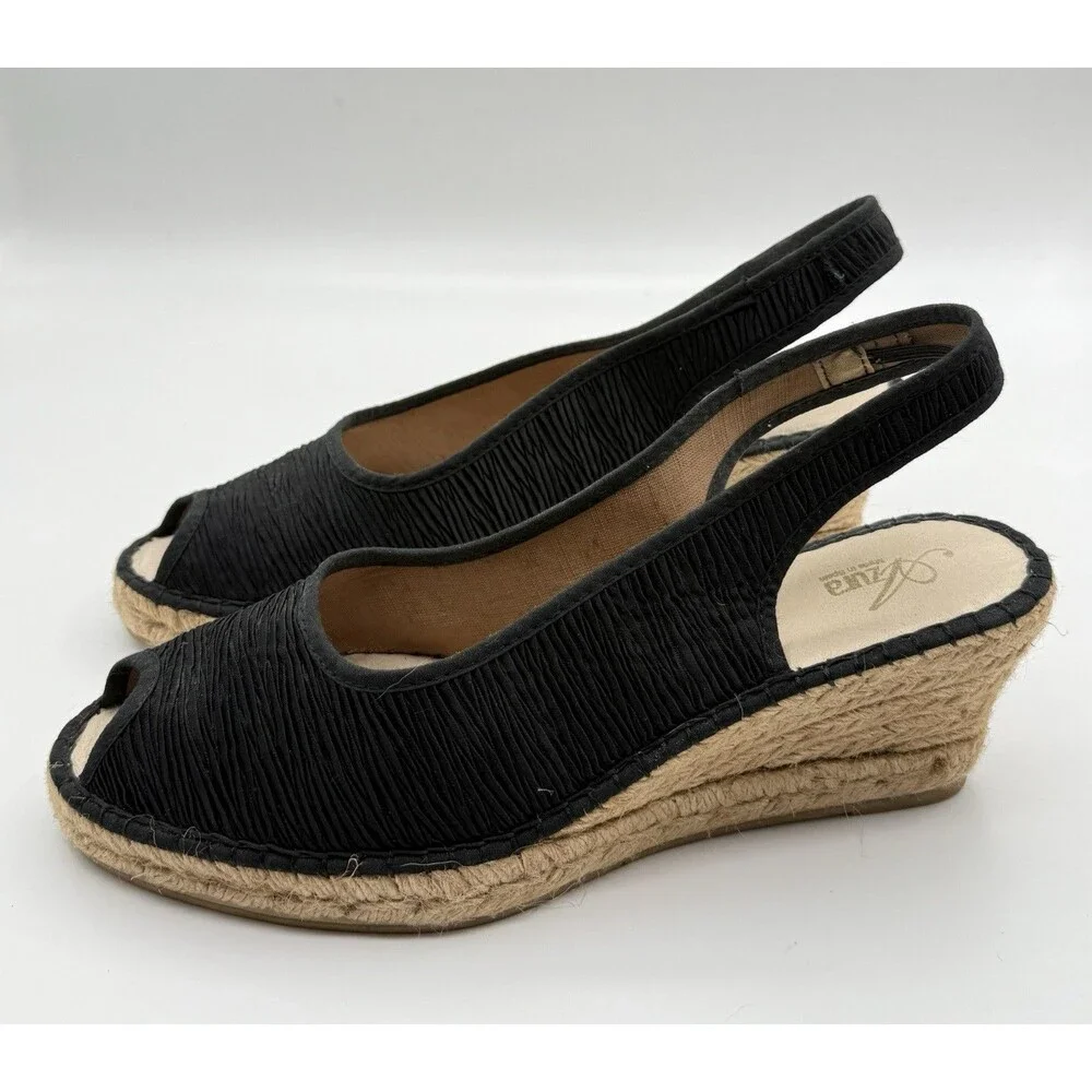 WEDGE SANDAL Azura “Jeanette” Silk Peep Toe, Size 9.5 Made In Spain‎ 41 Euro