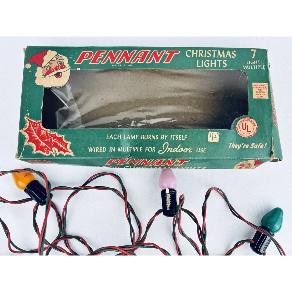 Vintage Pennant Indoor Christmas Tree Lights Original Box- Holiday Decor Works