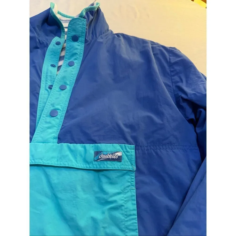 Chubbies Reversible Pullover Jacket Blue Teal Wave Fleece Men's Large Preppy Y2K