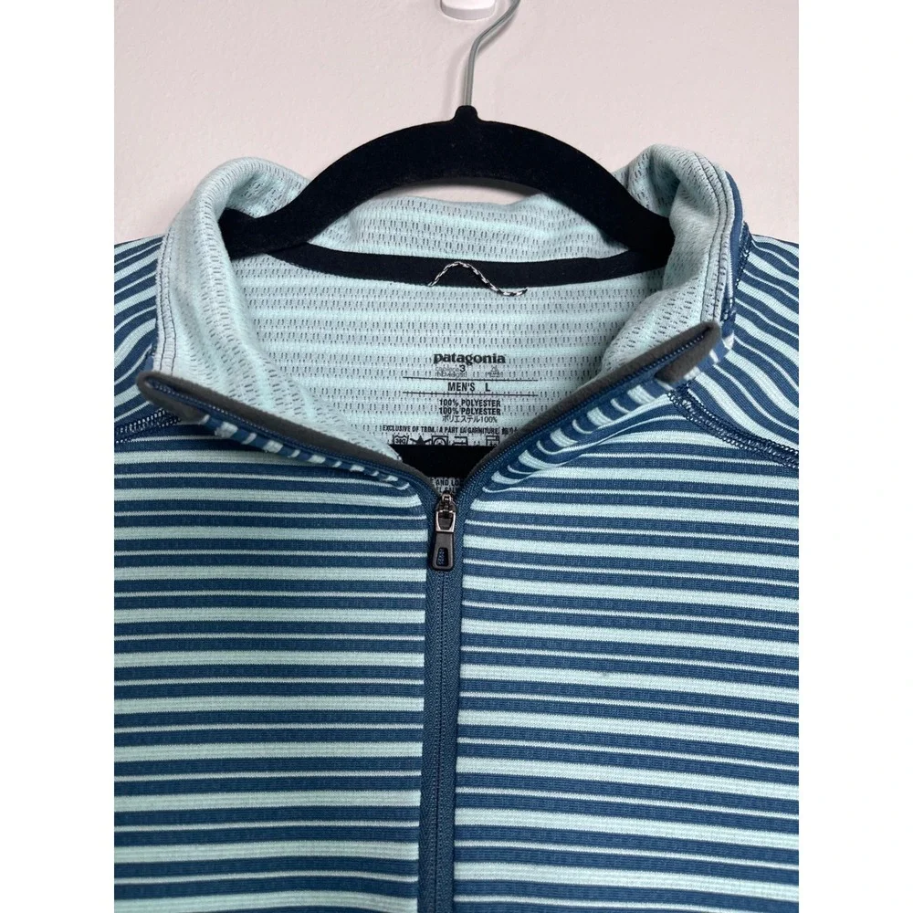 PATAGONIA Capilene 3 Midweight Quarter Zip Pullover Large Blue Striped‎ Gorpcore