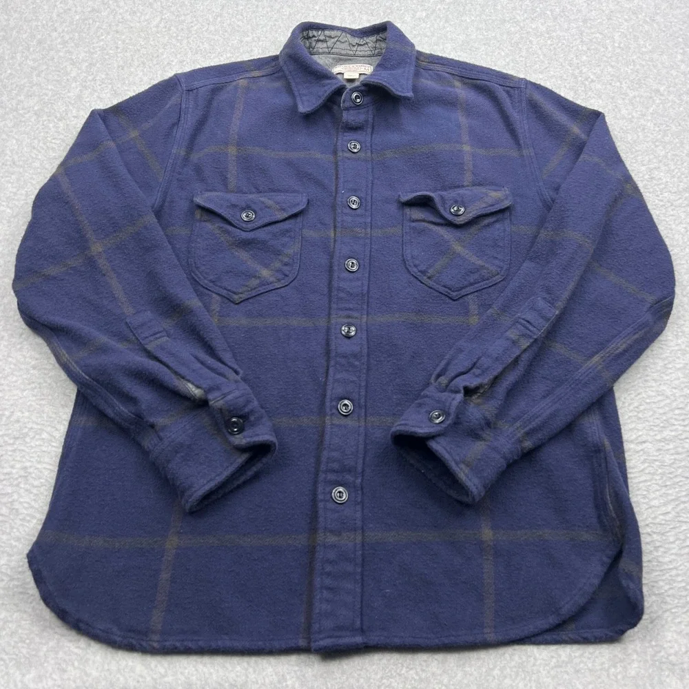 Wallace & Barnes Shirt Mens Medium Blue Windowpane Heavy Flannel Button Up K2518