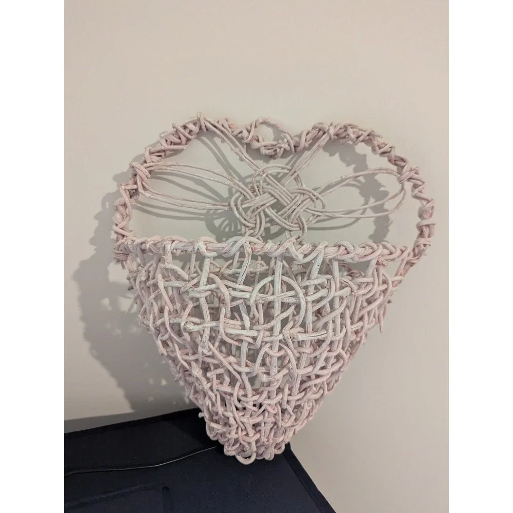 Heart Shaped Wicker Wall‎ Basket Light Pink Decorative Hanging Organizer 14x13x5
