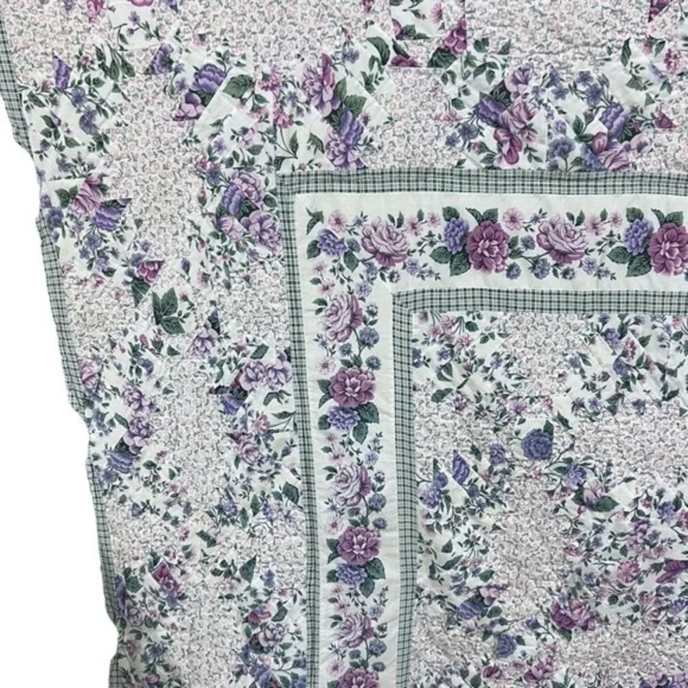 Vintage Purple‎ & Green Floral Country Farmhouse Cottage Patchwork Quilt Full