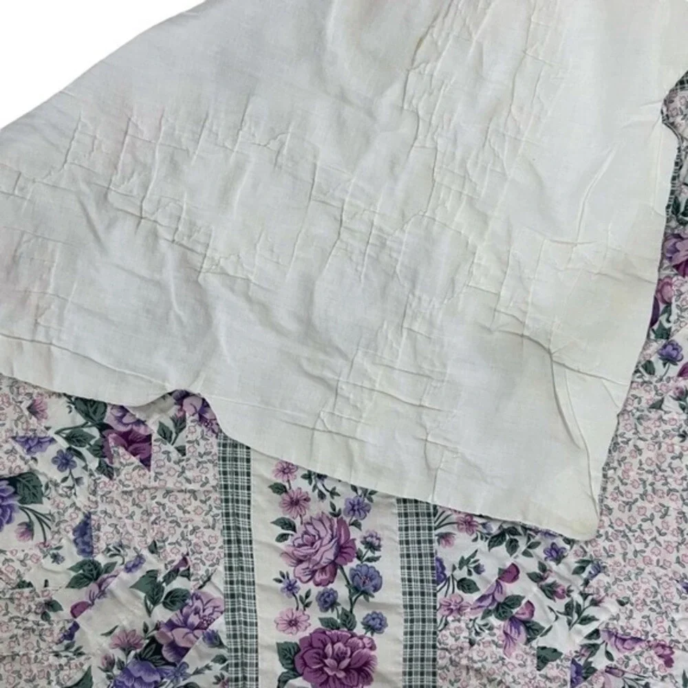 Vintage Purple‎ & Green Floral Country Farmhouse Cottage Patchwork Quilt Full