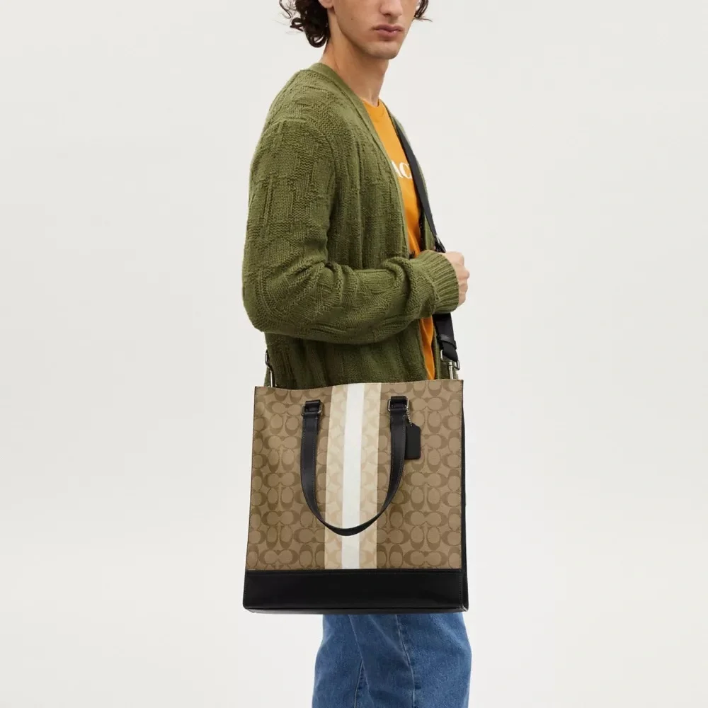 NWT！COACH GRAHAM STRUCTURED TOTE IN BLOCKED SIGNATURE CANVAS （CQ037）father gift