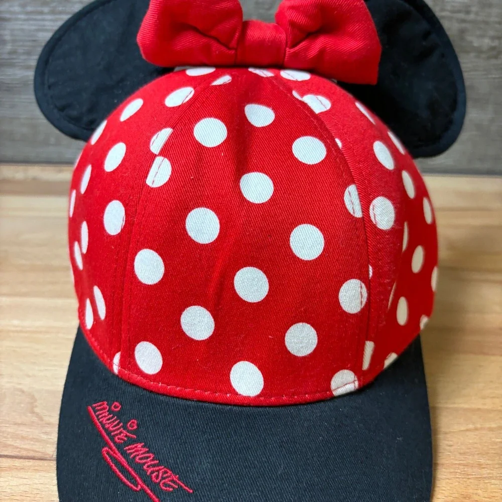Minnie Mouse Hat Cap Snap Back Youth Red White Bow Ears Polka Dot Disney‎
