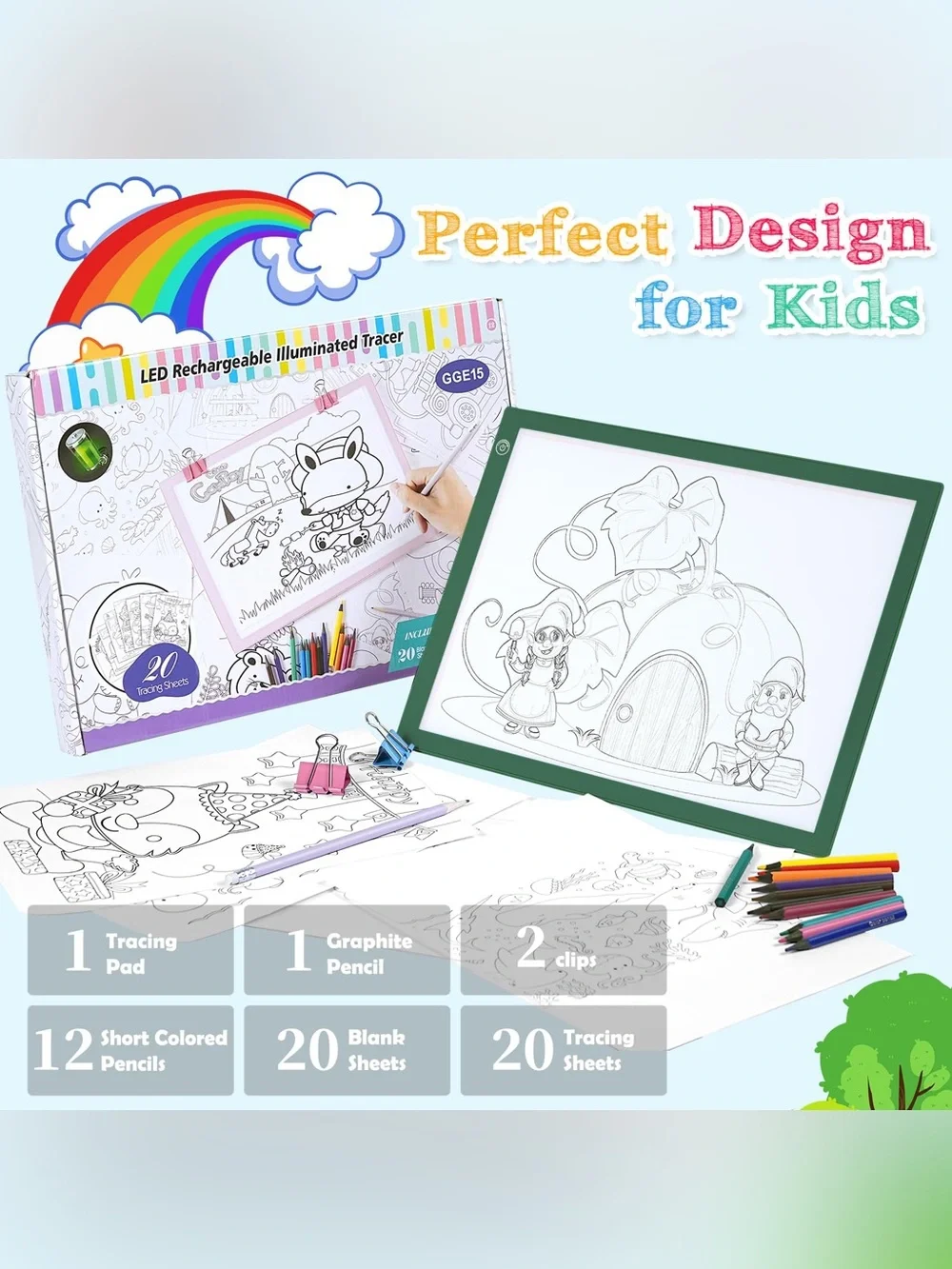 LooEooDoo Light Up Tracing Pad LED Rechargeable Illuminated Tracer GGE15