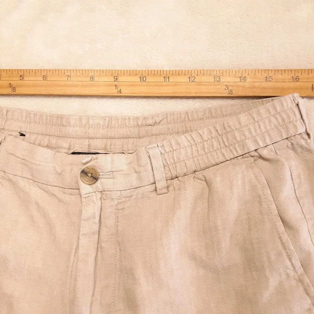 Banana Republic Mens Mason Athletic Tapered Pants 34x30 Beige Cotton Linen