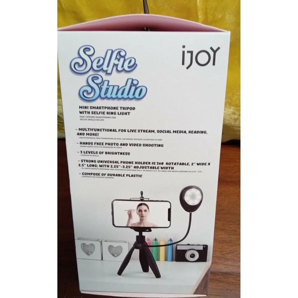 iJoy Selfie Studio Mini Smartphone Tripod with LED Ring Light 3 Brightness Level