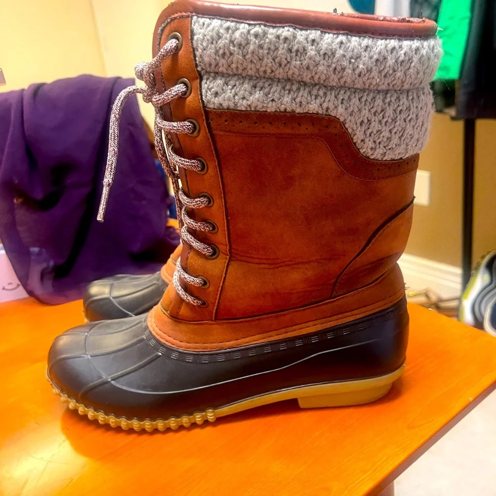 Lane Bryant 9W‎ Snow boots Duck boot knit cuff faux suede waterproof outdoor