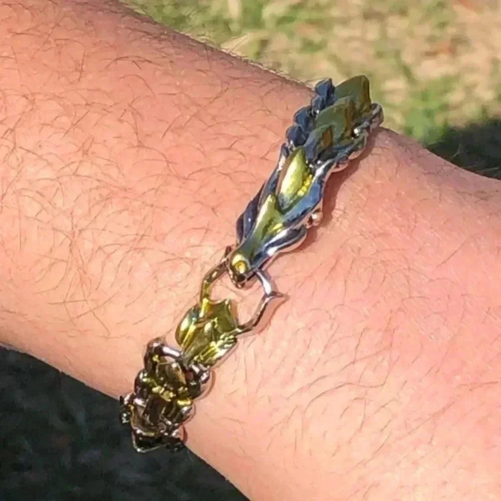 Heavy Silver and Gold Dragon Hinge Clip Clasp Bracelet Unique New NWT