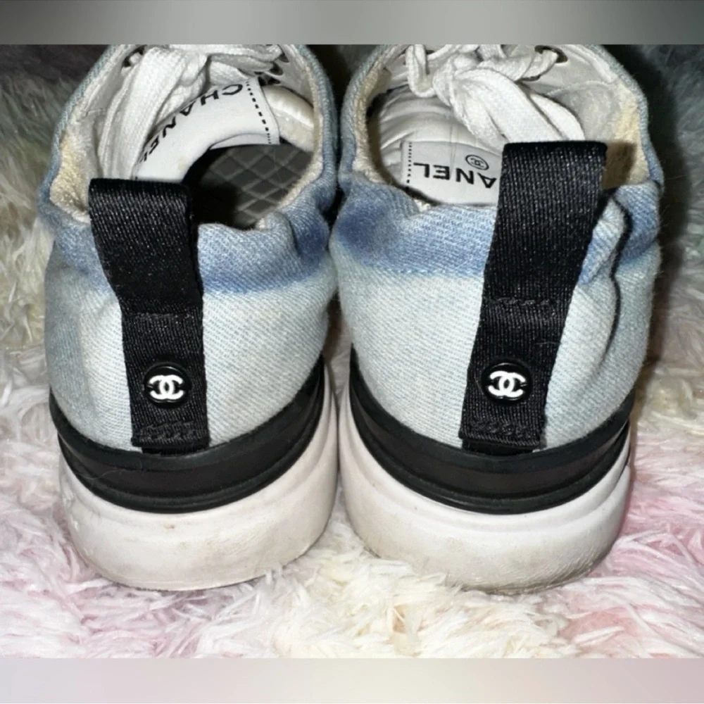 Chanel Blue Denim CC Logo Sneakers Size 38