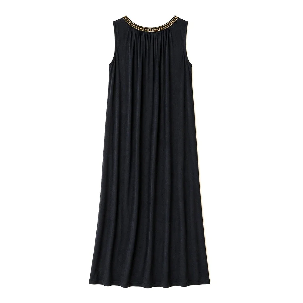 MICHAEL KORS Black Sleevelss Tank Maxi Dress Size 1X Beaded Neckline Boho Beach