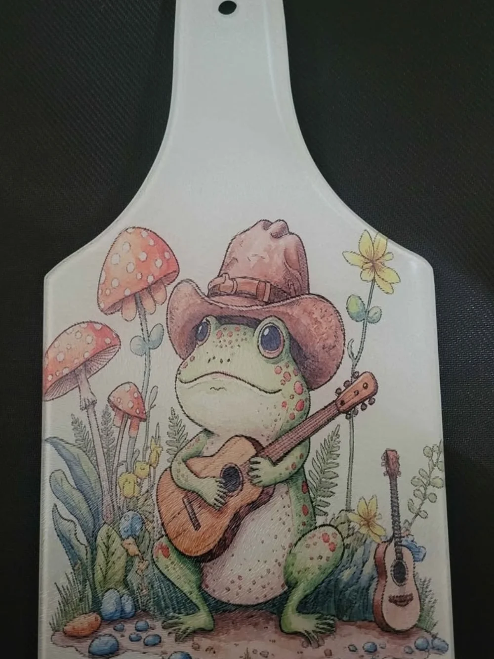Whimsical Frog With Guitar Decorative Cutting Board - Green, Pink, Brown