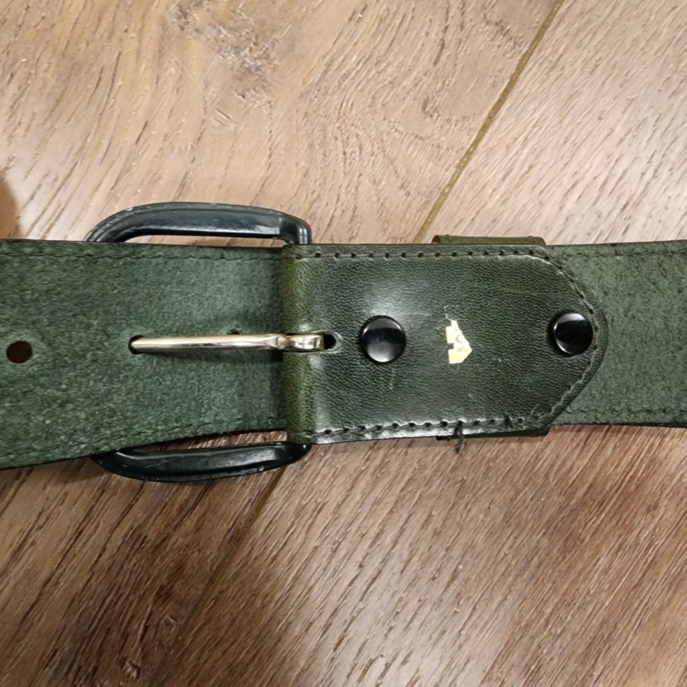 Vintage Forest Green Glazed Aniline Leather Wide Belt Naturally Distressed 30