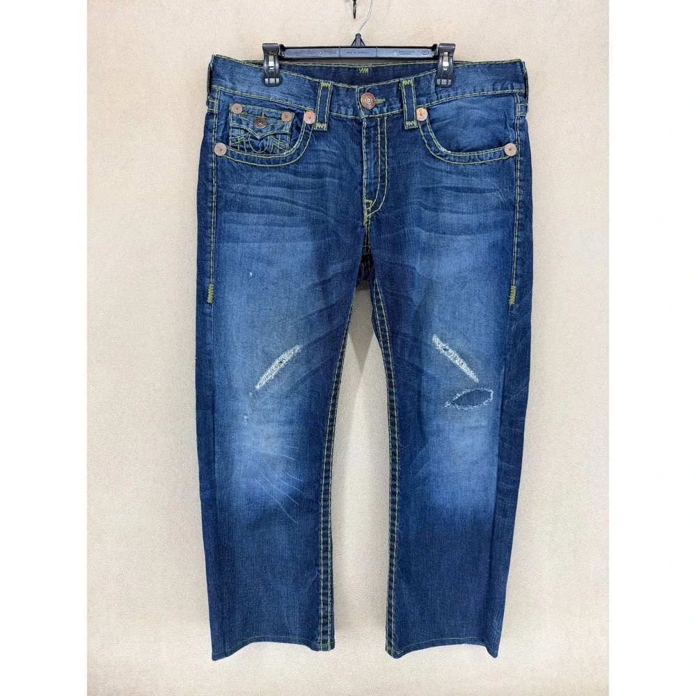 True Religion Billy Super T Jeans Mens‎ 36 Blue Denim Straight Leg World Tour