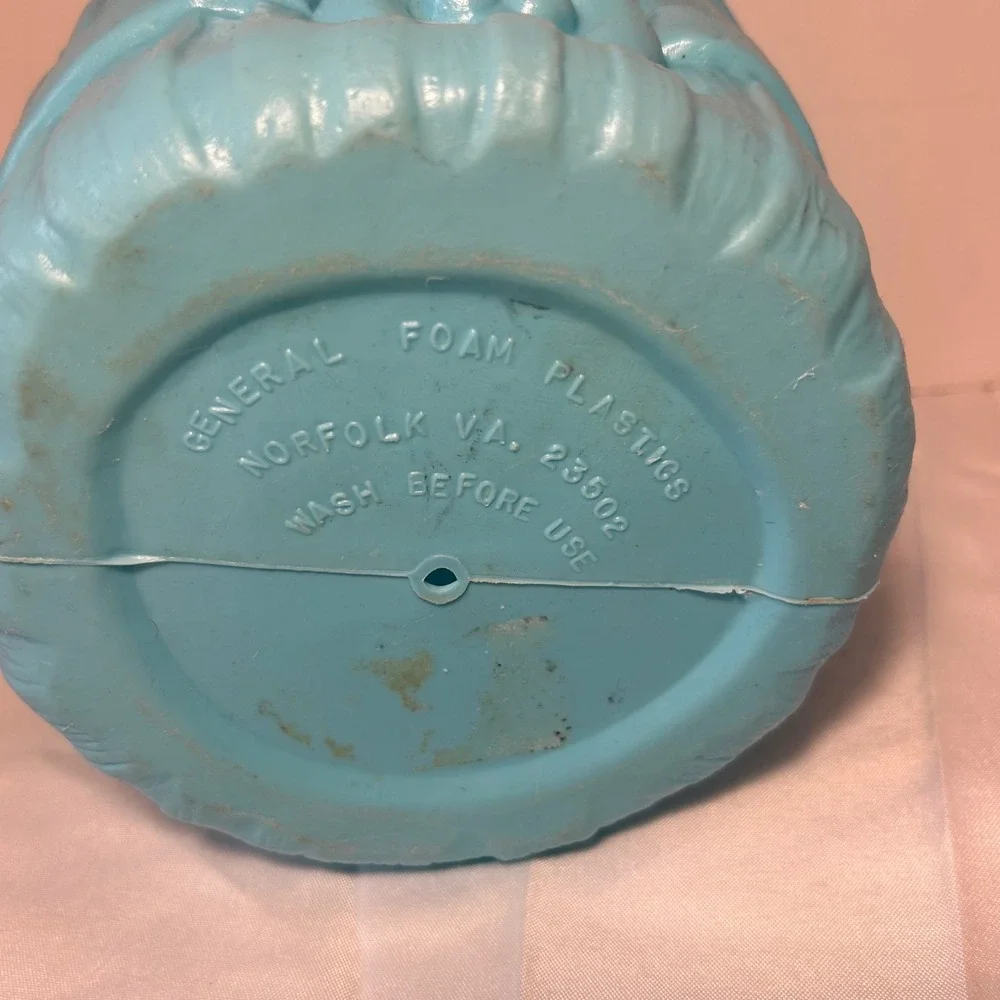 Vintage‎ Blue Plastic Easter Basket Bunny Face Handle Childrens Toy Storage