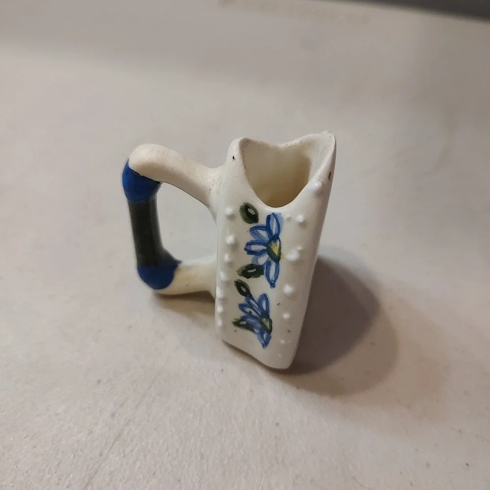 Vintage Miniature Iron Ceramic Porcelain Toothpick‎ Holder Floral Iris 2