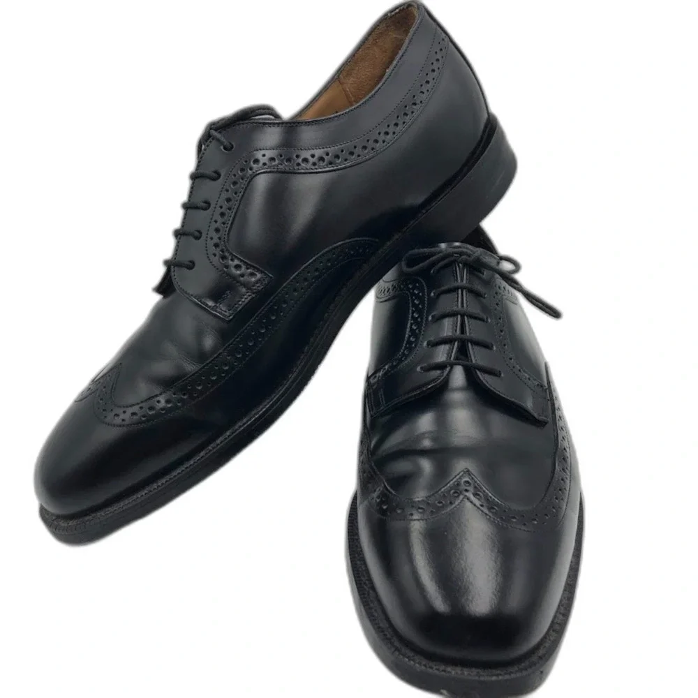 Johnston and Murphy by JM Men's Black Leather Wingtip Oxford Shoes Size 10.5