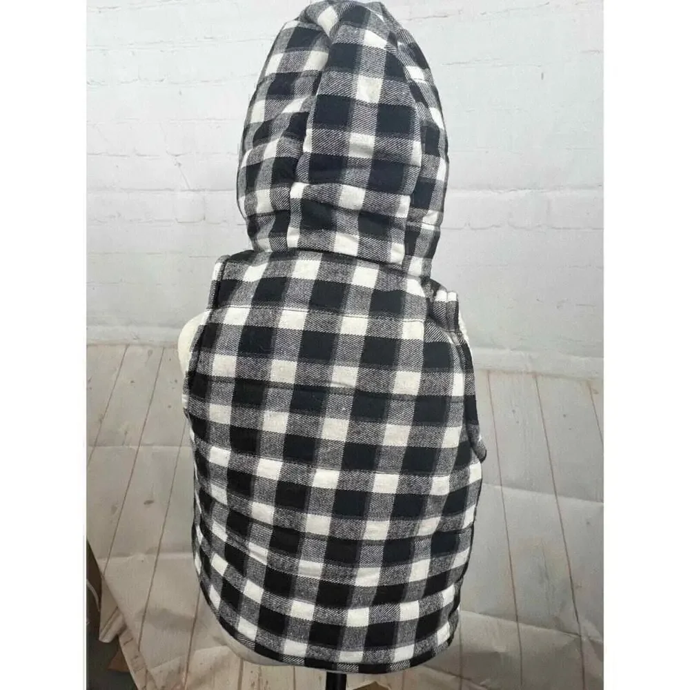 Baby B.Boutique Winter Vest Plaid White/Black Button Up Hooded Coat One Size NWT