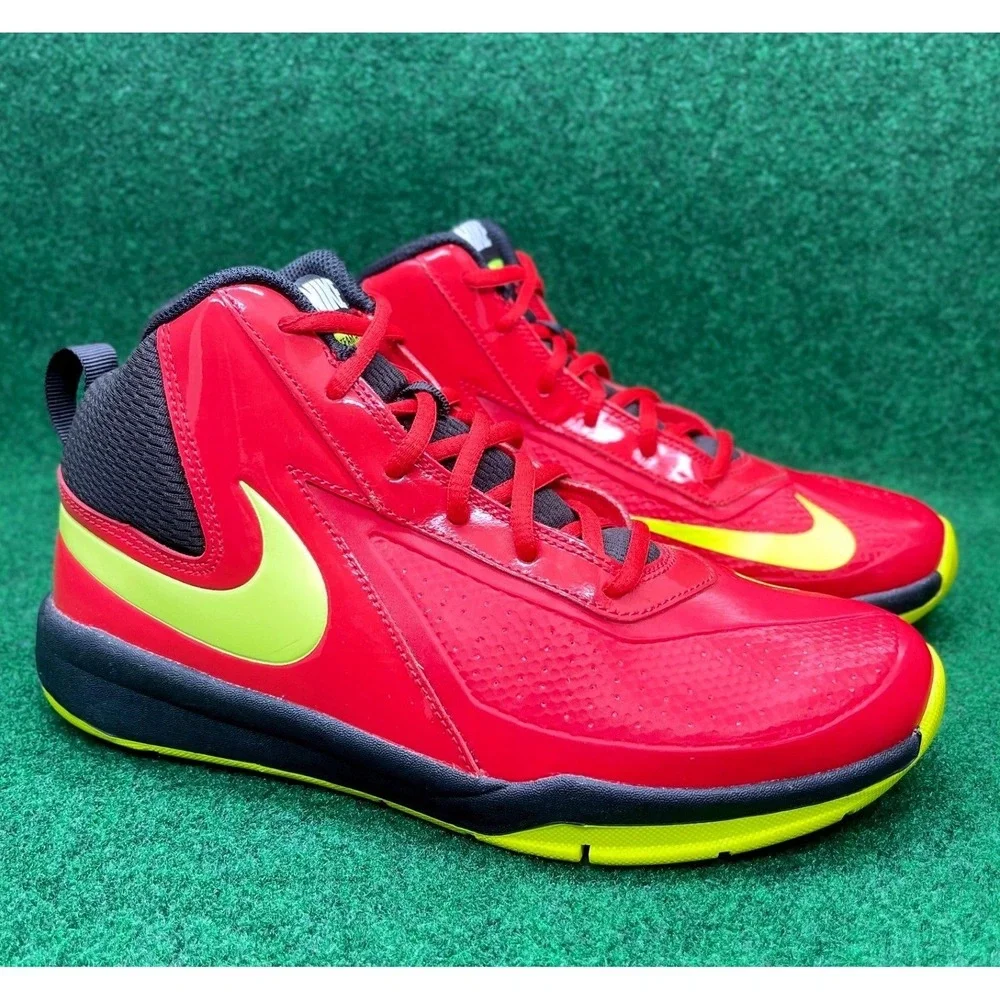 Nike Team Hustle D 7 Kids 6.5Y Mid Top Basketball Shoes Red Yellow