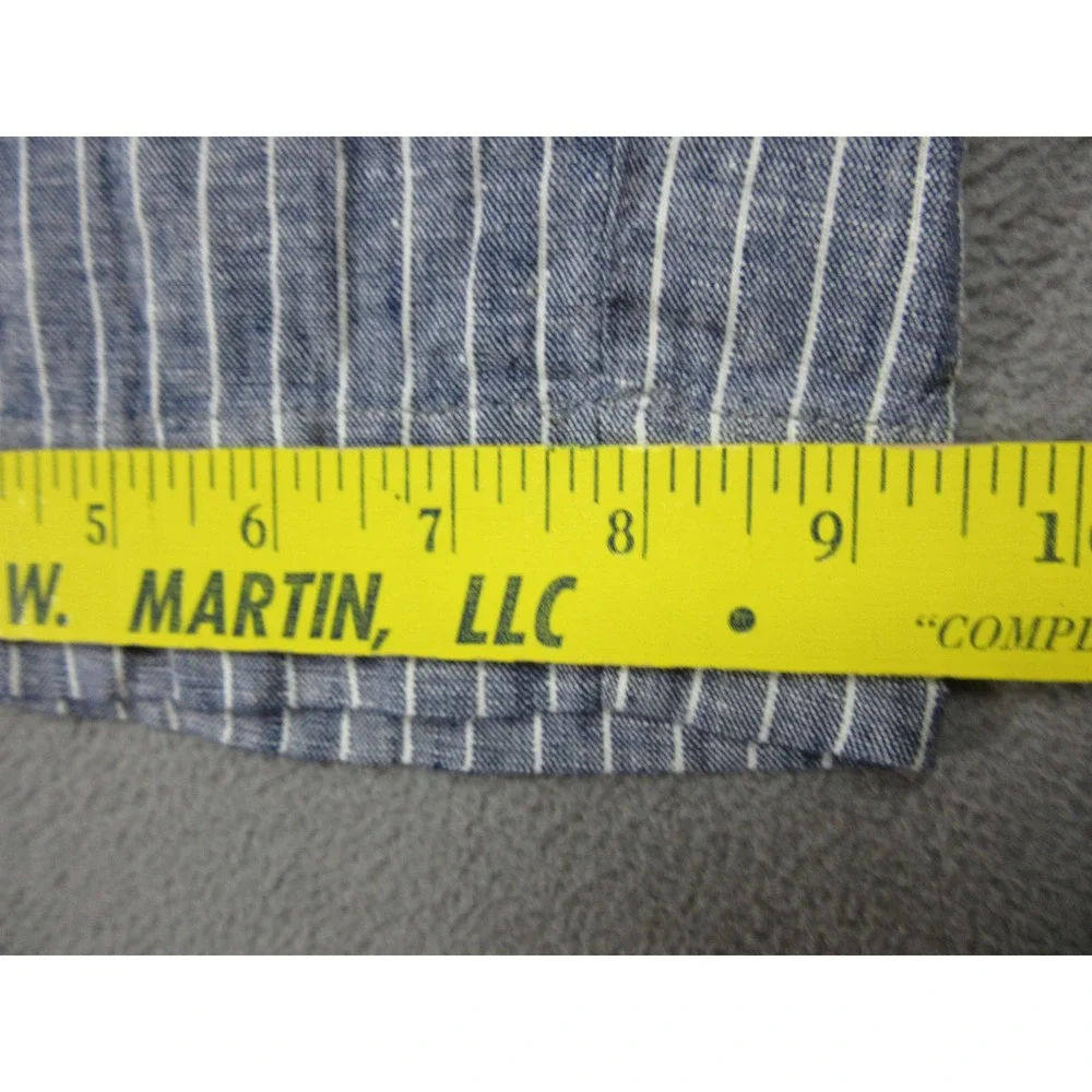 Quince Linen Pants Womens Medium Blue White Stripe Chambray Drawstring Wide Leg