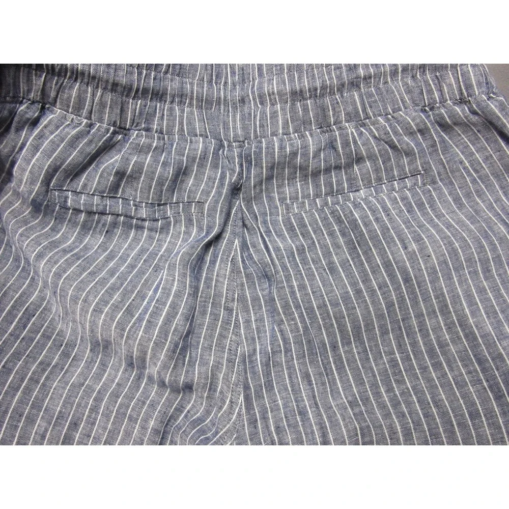 Quince Linen Pants Womens Medium Blue White Stripe Chambray Drawstring Wide Leg
