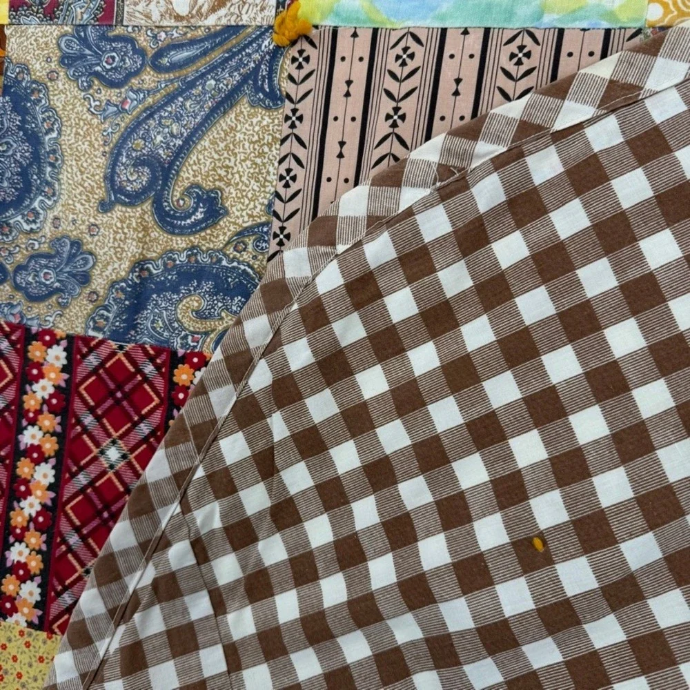 Vintage Patchwork Quilt Blanket Twin Size Multicolor Floral Plaid Gingham Boho