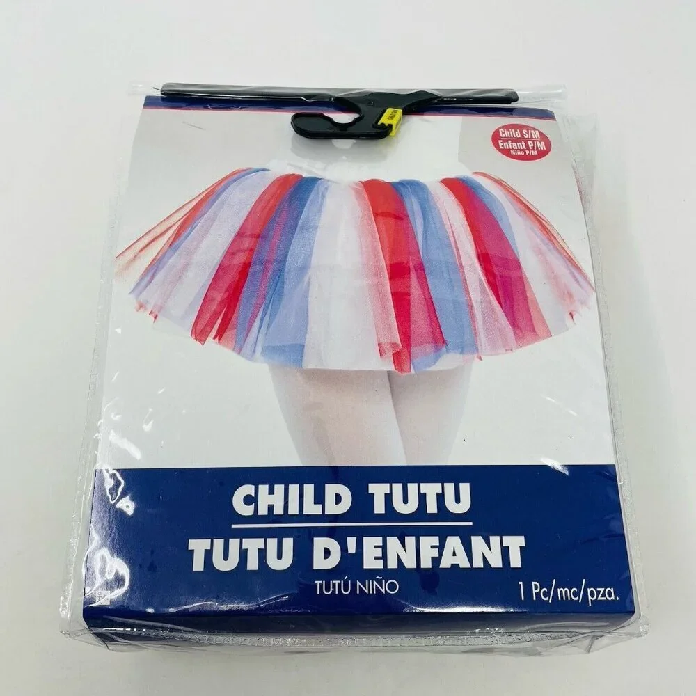 Child Size S/M Patriotic Red White Blue‎ Americana Mesh Tutu Play Halloween 426