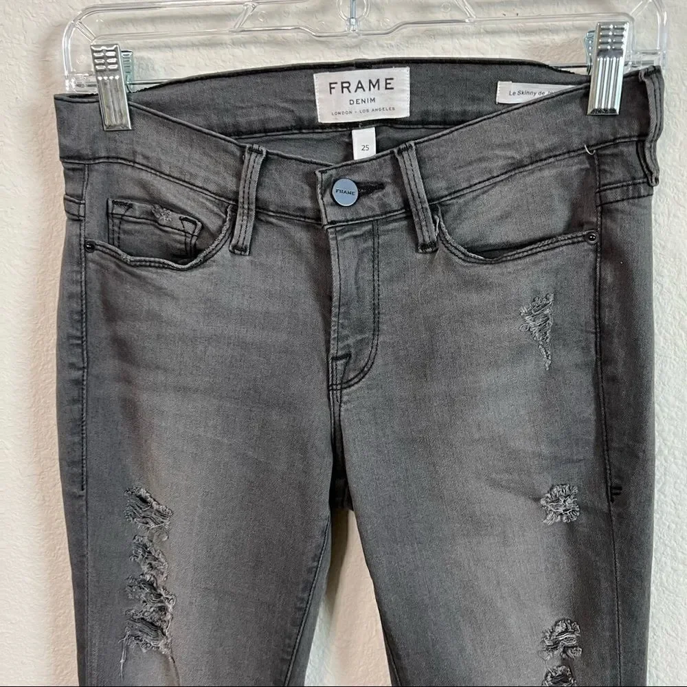 FRAME Le Skinny De Jeanne Jeans Women’s 25 Distressed Mid Rise Stretch Denim