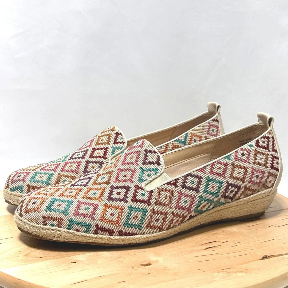 David Tate Womens Sanika Diamond Multicolor Slip-On Espadrille Wedge - Size‎ 11W