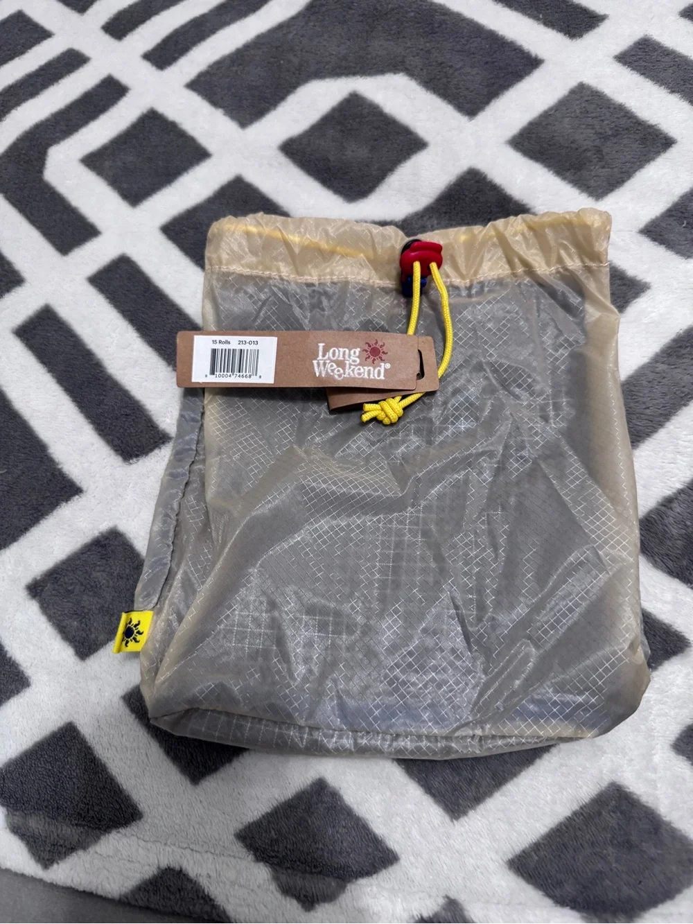 Men’s Drawstring Travel Pouch in Taupe with Yellow Cord