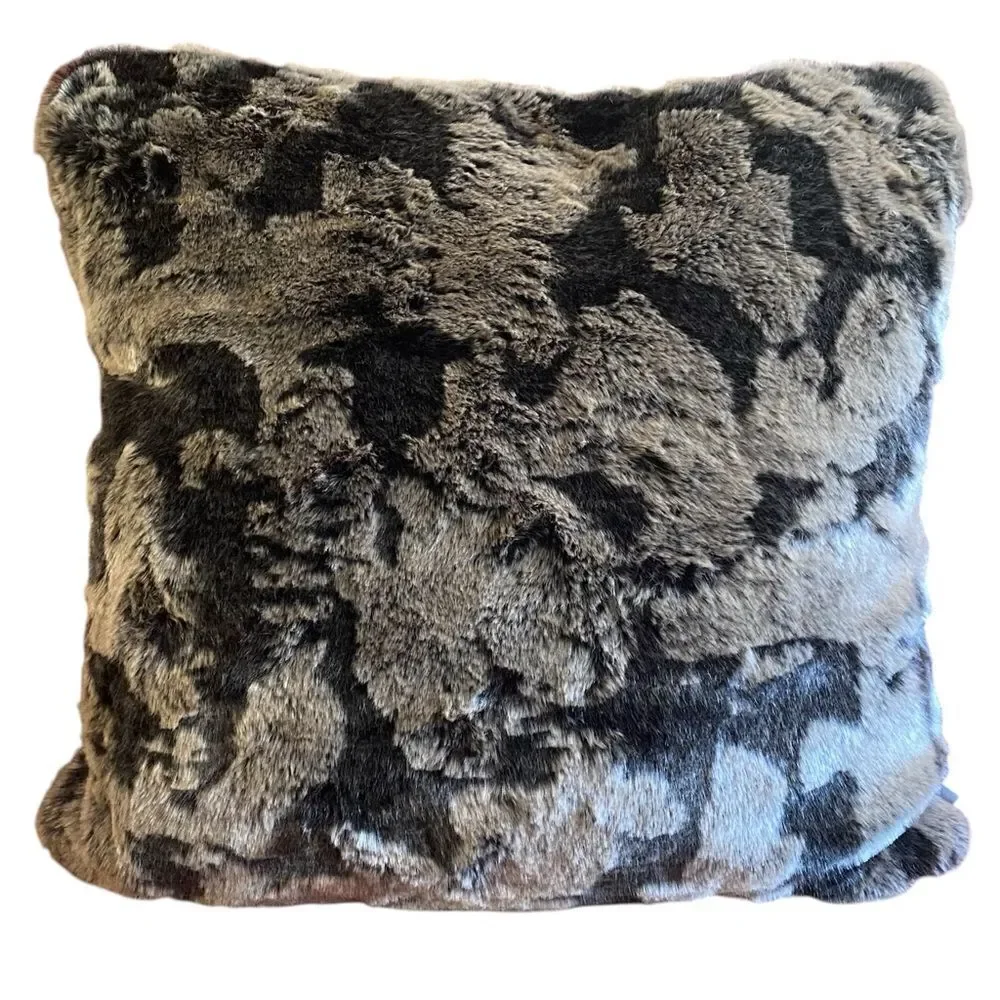 Two (2) Aviva Stanoff Black/Brown Faux Fur Luxury Designer Pillows New Cabin