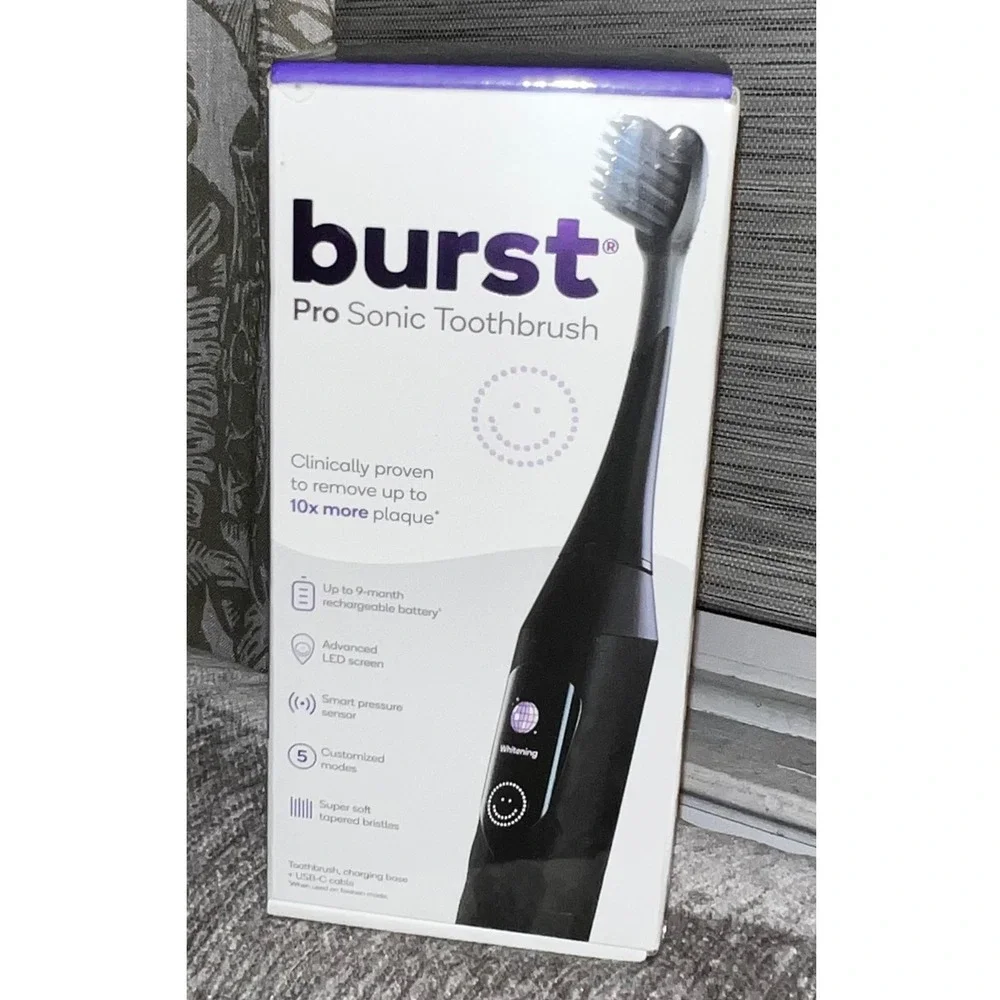 BURST Pro Sonic Toothbrush Black Rechargeable Electric LED Screen Smart Sensor