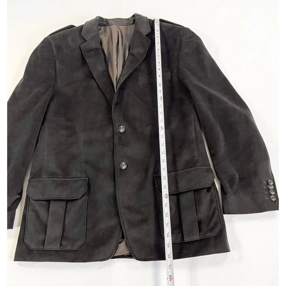 Vintage Y2K Murano Brown Velvet Blazer Sport Coat Jacket Epaulets Mens Large‎ L