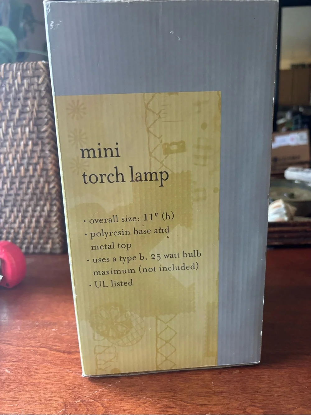 Interior Accents mini torch lamp w distinctive beaded fabric shade & resin base