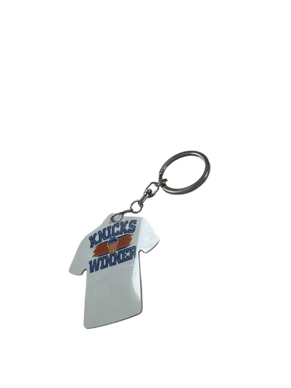 Knicks Winner Basketball Jersey Shape Metal Keychain, White, Sports Fan Accessor
