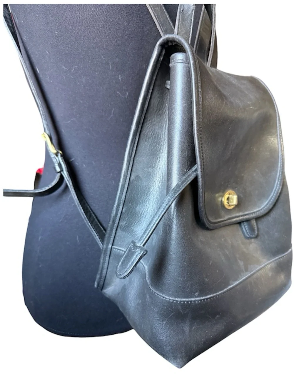 Coach Black Leather Backpack with Turn-Lock Hardware