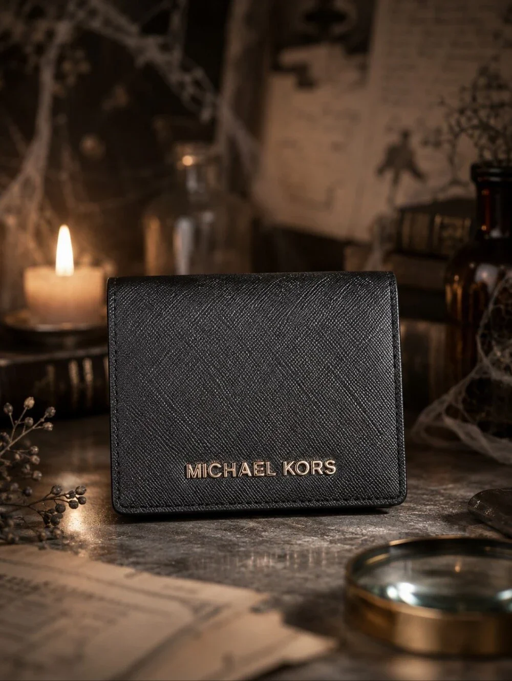 Michael Kors Black Saffiano Leather Bifold Wallet Card Holder EUC