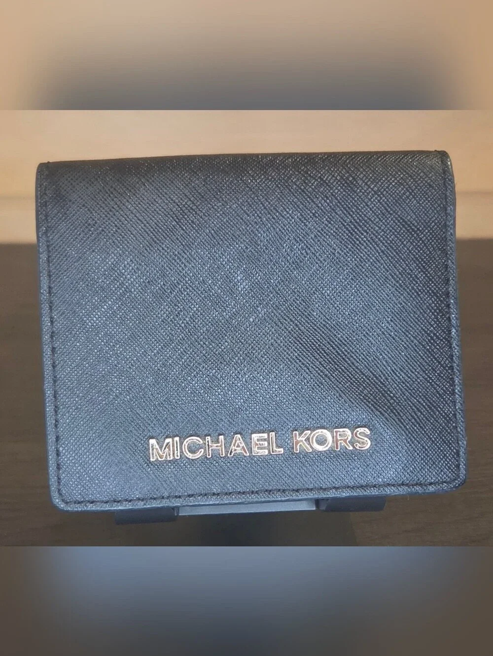 Michael Kors Black Saffiano Leather Bifold Wallet Card Holder EUC