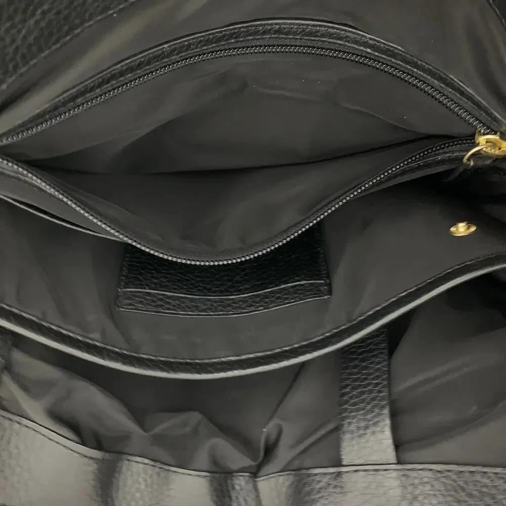 Cole Haan Genuine Pebble Leather Brayton Messenger Bag Large Black Adjustable