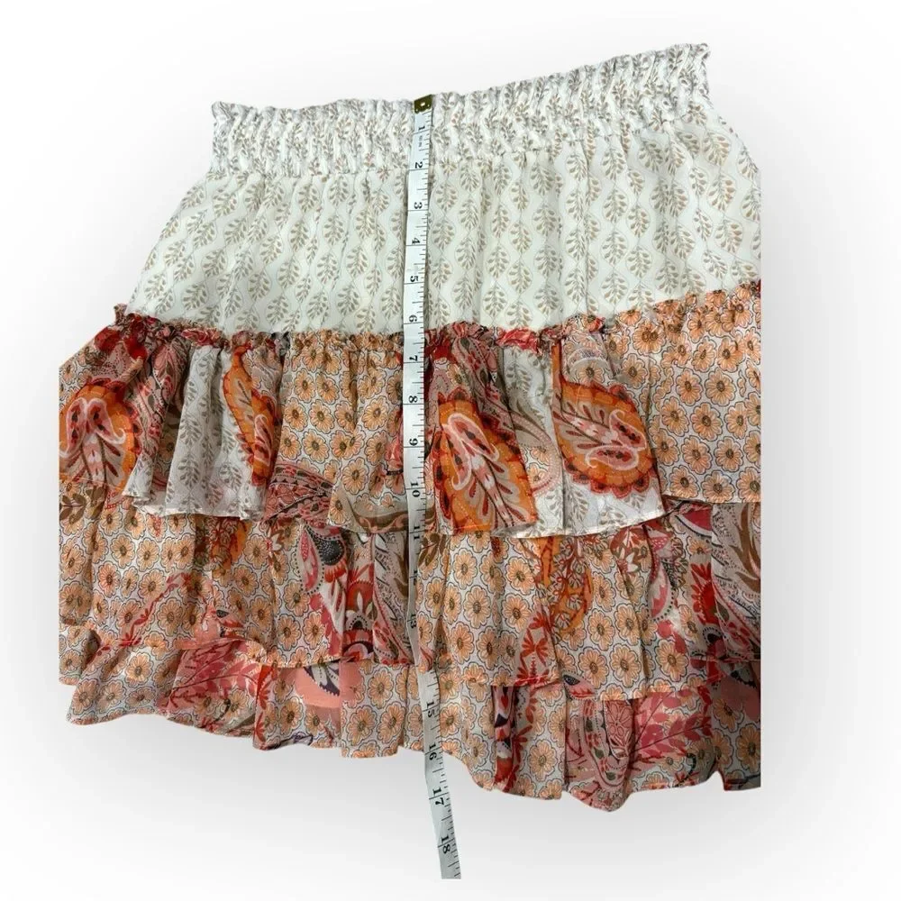 MISA Marina Tiered Ruffle Flirty Floral Flowy Skirt Size XS