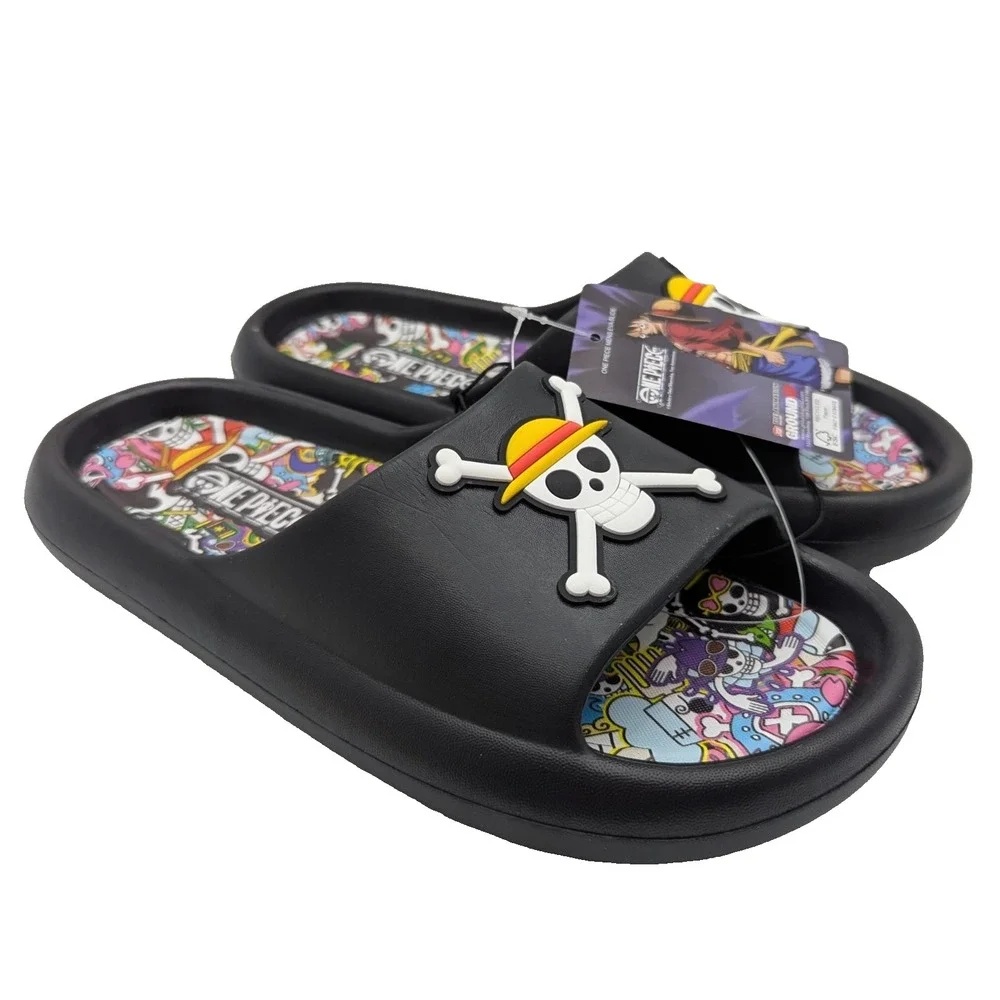 One Piece Anime Skull Slides Sandals Mens Size 9 Black Anime Slip On
