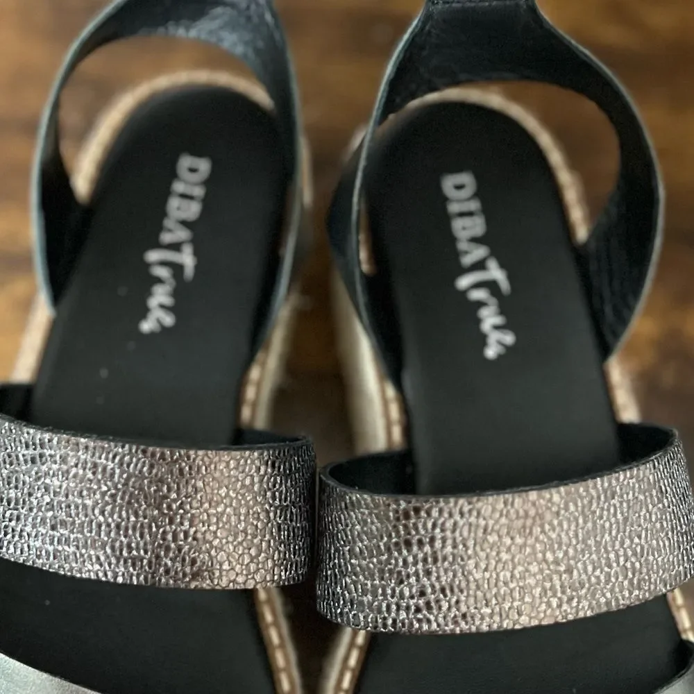 Diba True Day Line Leather Espadrille Sandal, Gunmetal Black, Size 7.5. New!