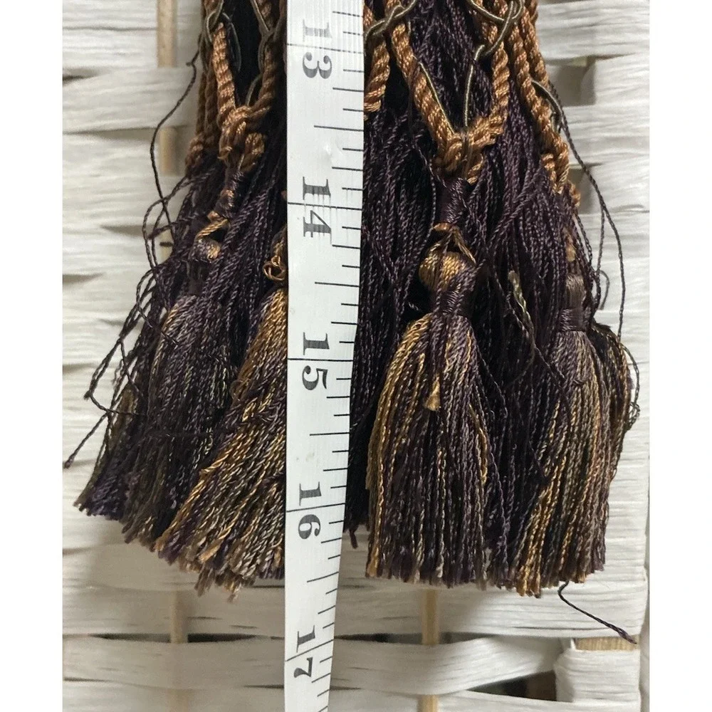 Pair Vintage French Style Drapery Tassel Tiebacks Purple Plum Bronze Netted 2pc