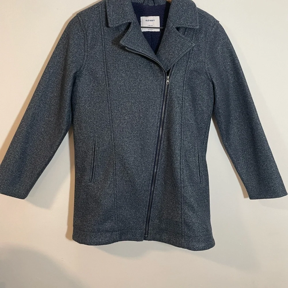 Old Navy Gray Pea Coat With Diagonal Zip Kids Size 10-12 EUC