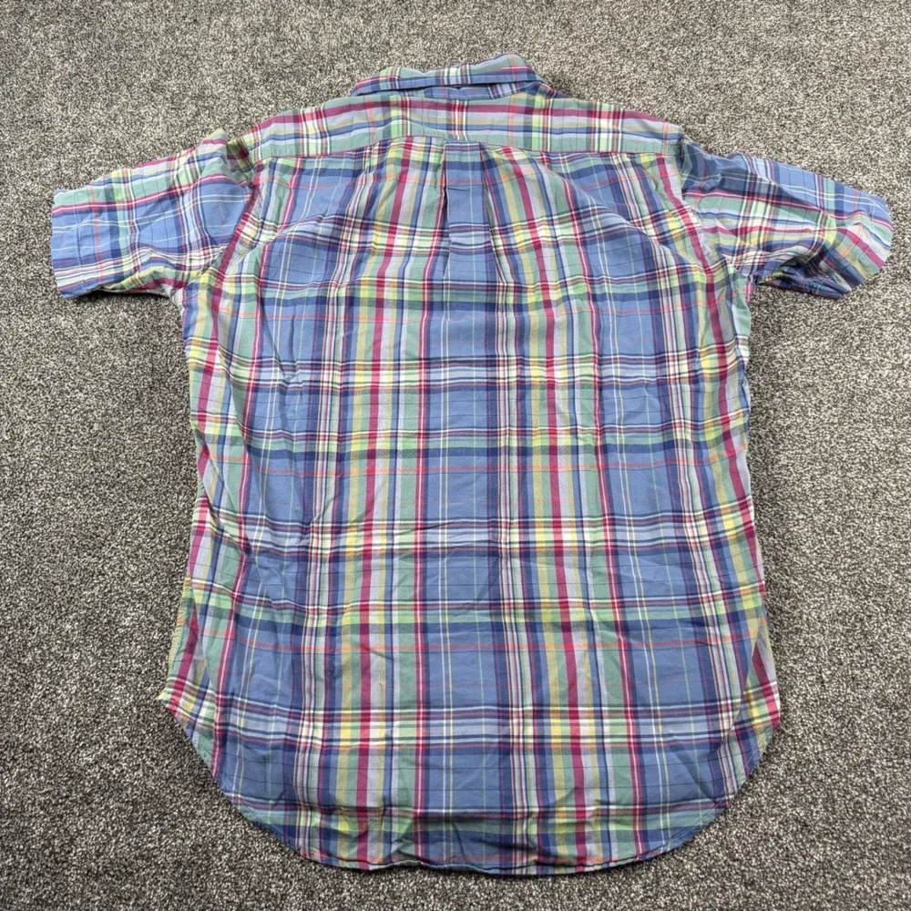 Polo Ralph Lauren Button Down Medium Blue Multi Plaid Classic Fit Short Sleeve